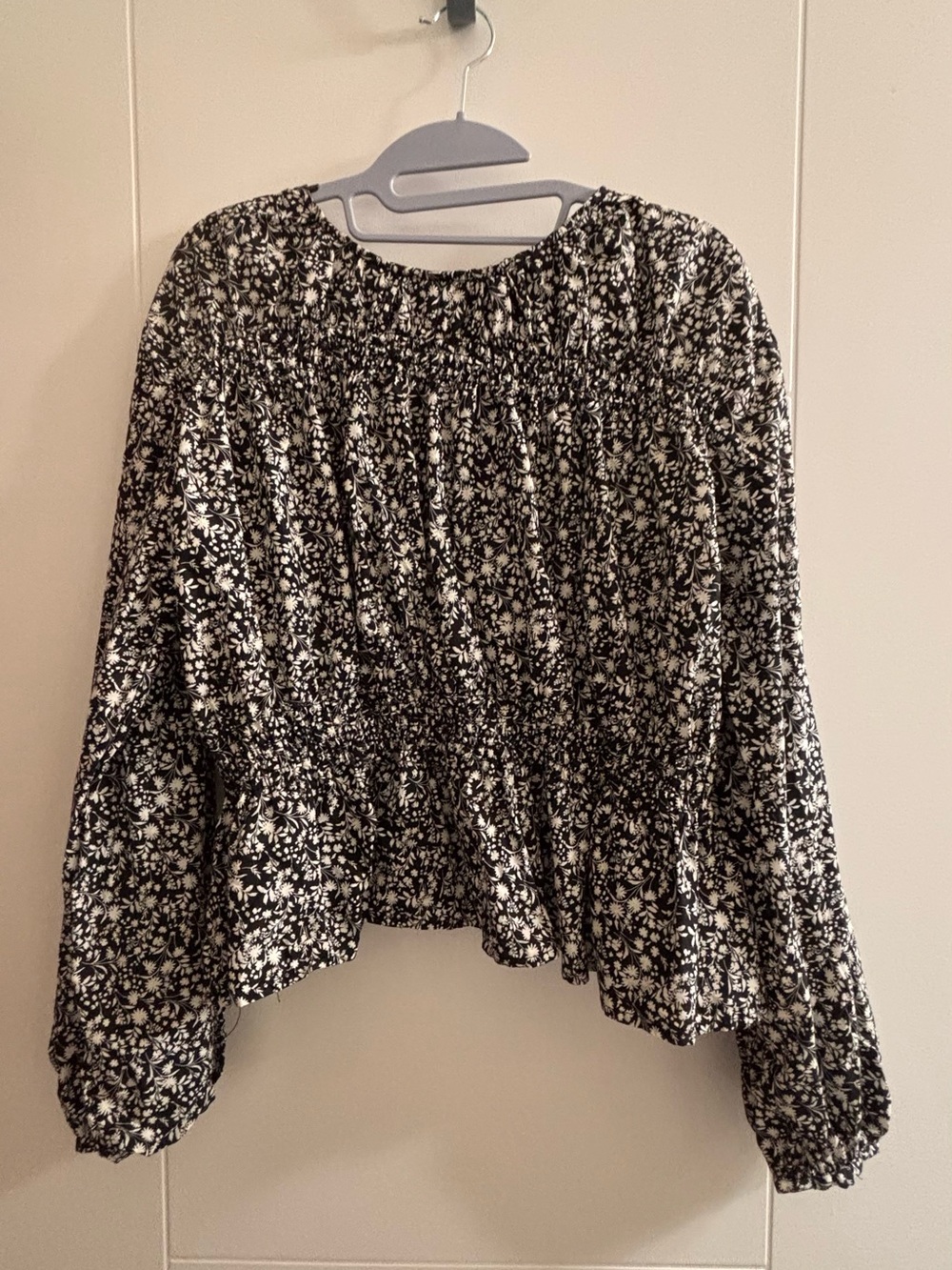 Universal Thread Black and White Smocked Floral Blouse